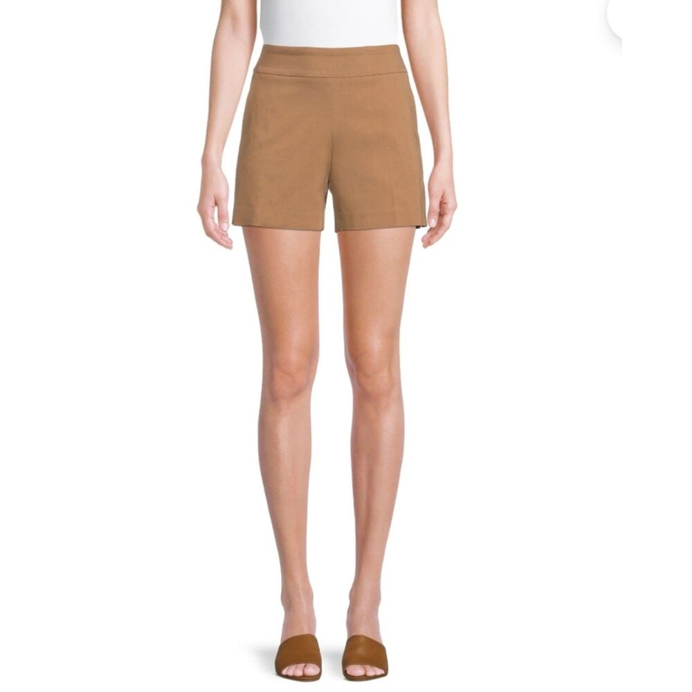 Time and Tru High Rise Flat Front Shorts Neutral Tan 4 Inseam Women XL 16-18